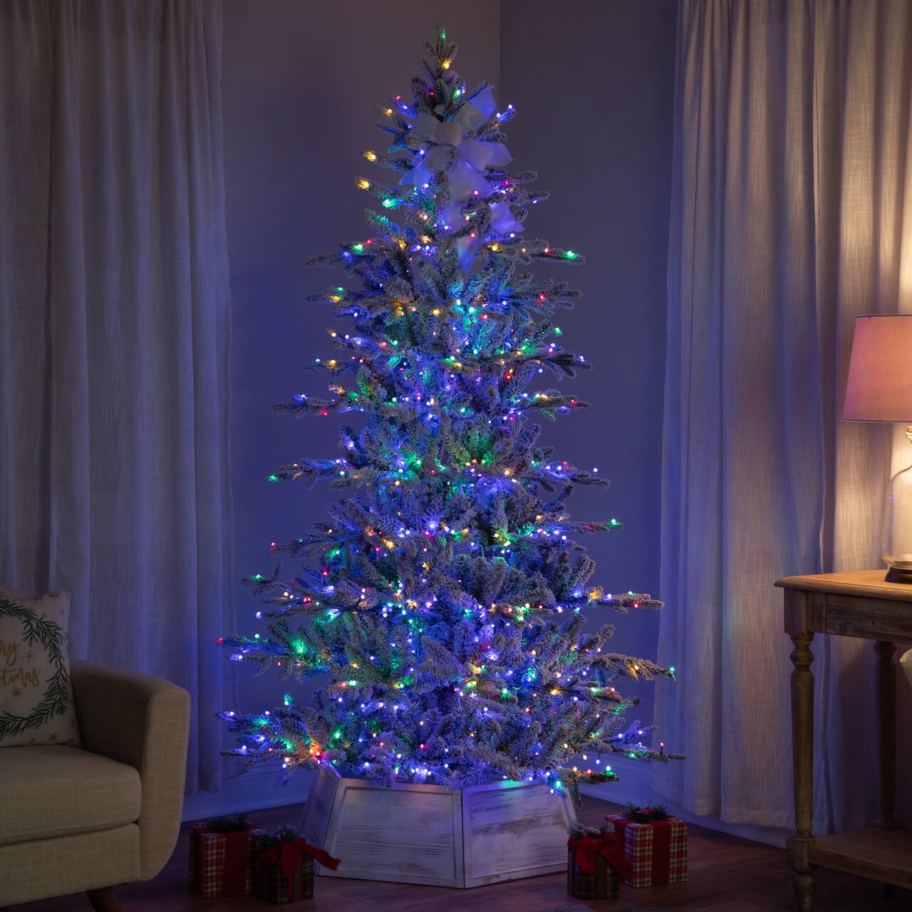 9ft. Pre-Lit Real Touch™ Elite Flocked Calgary Pine IPT Artificial Christmas Tree, Dual Color LED Lights